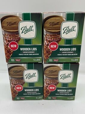 Ball Wooden Lids 5 Pack Acacia Wood Airtight Silicone Seal Stacking Pantry Decor